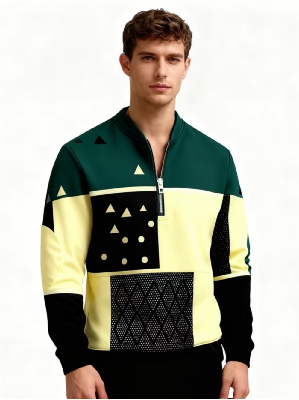 Men’s Geometric Design Half-Zip Pullover Sweatshirt Size 3XL